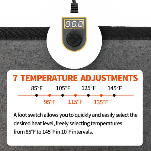 Heated Floor Mat Under Desk for Foot Warmer - 7 Temp Settings & 55w Heating Pad - Heated Feet Rest for Home Office Desk,Energy Saving Feet Warmers for Home/Work/Office - Black