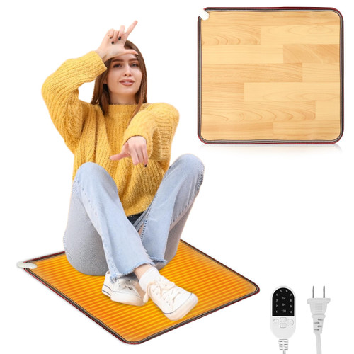 PVC 110V Heated Floor Mat Heater for Foot Warmer Under Desk 22 x 20 Inch Electric Heating Pad Energy Saving Carpet Pad Indoor Floor Heated Rug for Home Office Bathroom House Brown