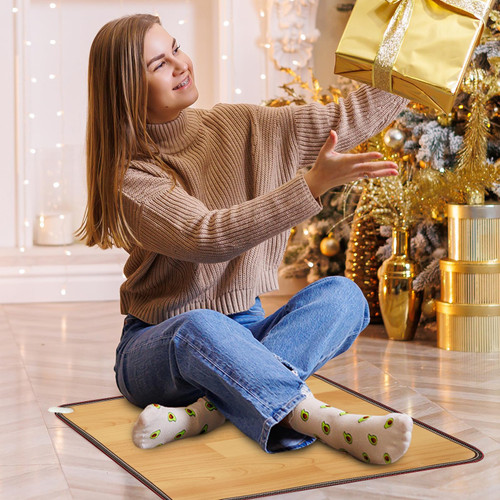 PVC 110V Heated Floor Mat Heater for Foot Warmer Under Desk 22 x 20 Inch Electric Heating Pad Energy Saving Carpet Pad Indoor Floor Heated Rug for Home Office Bathroom House Brown