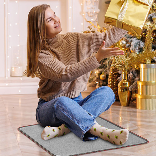 PVC 110V Heated Floor Mat Heater for Foot Warmer Under Desk 22 x 20 Inch Electric Heating Pad Energy Saving Carpet Pad Indoor Floor Heated Rug for Home Office Bathroom House Gray