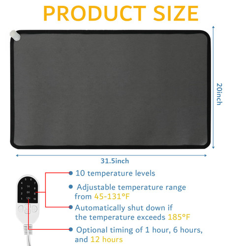 PVC 110V Heated Floor Mat Heater for Foot Warmer Under Desk 31.5 x 20 Inch Electric Heating Pad Energy Saving Carpet Pad Indoor Floor Heated Rug for Home Office Bathroom House Black