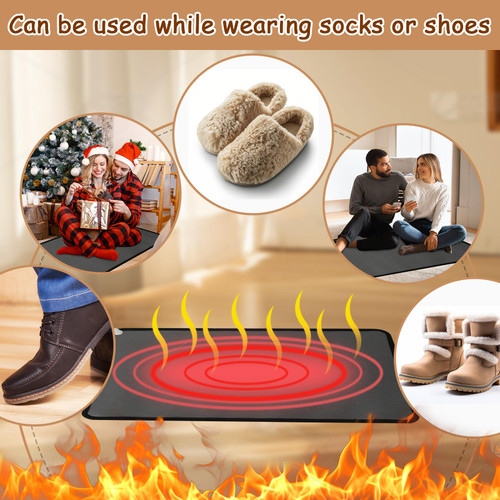 PVC 110V Heated Floor Mat Heater for Foot Warmer Under Desk 31.5 x 20 Inch Electric Heating Pad Energy Saving Carpet Pad Indoor Floor Heated Rug for Home Office Bathroom House Black