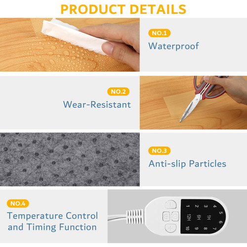 PVC 110V Heated Floor Mat Heater for Foot Warmer Under Desk 31.5 x 20 Inch Carbon Crystal Wood Stripe Electric Heating Carpet Pad Energy Saving Indoor Heated Rug for Home Office House Brown