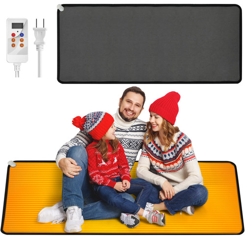 PVC 110V Heated Floor Mat Heater for Foot Warmer Under Desk 48 x 20 Inch Carbon Crystal Wood Stripe Electric Heating Carpet Pad Energy Saving Indoor Heated Rug for Home Office House Black