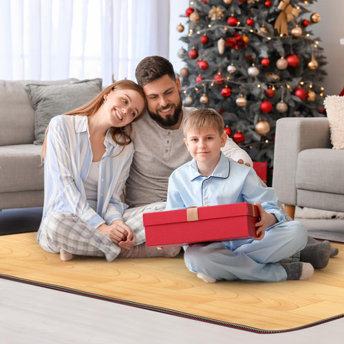 PVC 110V Heated Floor Mat Heater for Foot Warmer Under Desk 48 x 20 Inch Carbon Crystal Wood Stripe Electric Heating Carpet Pad Energy Saving Indoor Heated Rug for Home Office House Brown