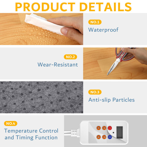 PVC 110V Heated Floor Mat Heater for Foot Warmer Under Desk 48 x 20 Inch Carbon Crystal Wood Stripe Electric Heating Carpet Pad Energy Saving Indoor Heated Rug for Home Office House Brown