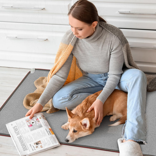 PVC 110V Heated Floor Mat Heater for Foot Warmer Under Desk 48 x 20 Inch Carbon Crystal Wood Stripe Electric Heating Carpet Pad Energy Saving Indoor Heated Rug for Home Office House Gray