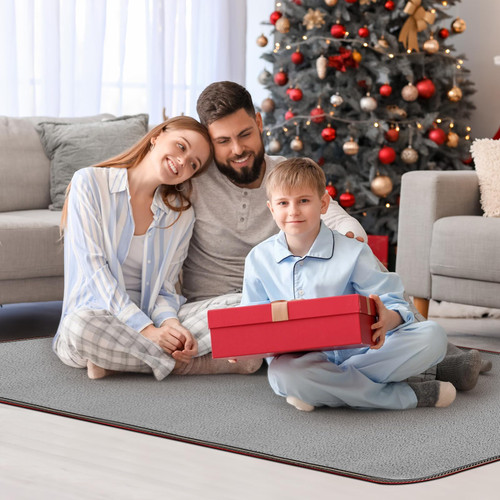 PVC 110V Heated Floor Mat Heater for Foot Warmer Under Desk 48 x 20 Inch Carbon Crystal Wood Stripe Electric Heating Carpet Pad Energy Saving Indoor Heated Rug for Home Office House Gray