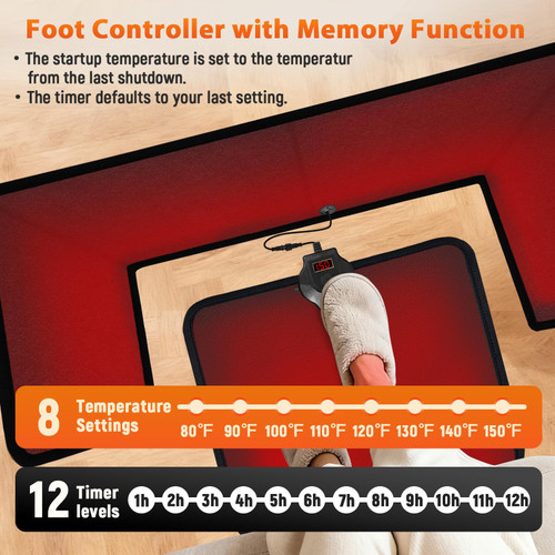 Under Desk Heater with Heated Floor Mat - Personal Portable Space Heaters Indoor - Foot Warmer with 12H Timer & 8 Heat Levels - Foot Control, for Home Bedroom Office