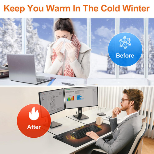 Heated Mouse Pad, Warm Desk Pad,Heated Large Desk Mat with 3 Levels Heating,Gaming Mouse Pad Foot Warmer Pad for Home Office(Upgrade Version,Black,31.5" x 13")
