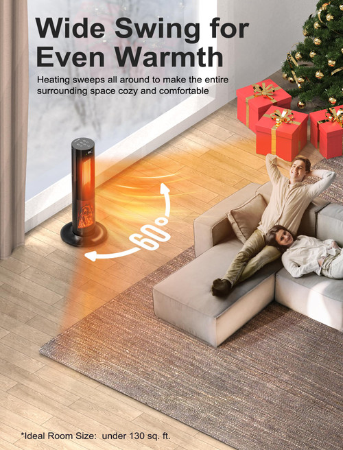 26" Tower Space Heater, 1500W Electric Space Heater for Large Room, Thermostat & 3 Modes, 60° Oscillation, 12H Timer, Safe and Quiet Space Heater for Indoor Use, Ceramic Heaters with Remote