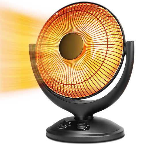 Radiant Electric Space Heater with Thermostat and Timer, 800W/400W Portable Dish Heaters for Indoor Use, Overheat and Tip Over Protection, Quiet Heater Fan for Bedroom Office Desk Home