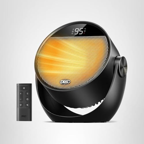 Space Heater 1500W, 60° Adjustable Tilt, 10.5ft/s Portable Electric Heaters for Indoor Use with Thermostat, 8 Safety Protections, 3 Modes, Remote, Quiet Desk Heater for Bedroom, Office, Black