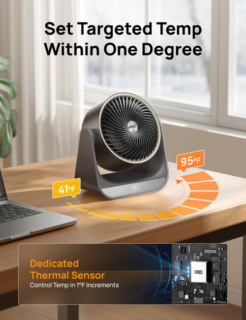 Whole Room Heater 714, 60° Vertical & 90° Horizontal 3D Oscillating Heating, 12 ft/s Long-Range Circulator, 3 Heat & 3 Fan Settings, Space Heaters for Indoor Use, Bedroom, Office, Grey