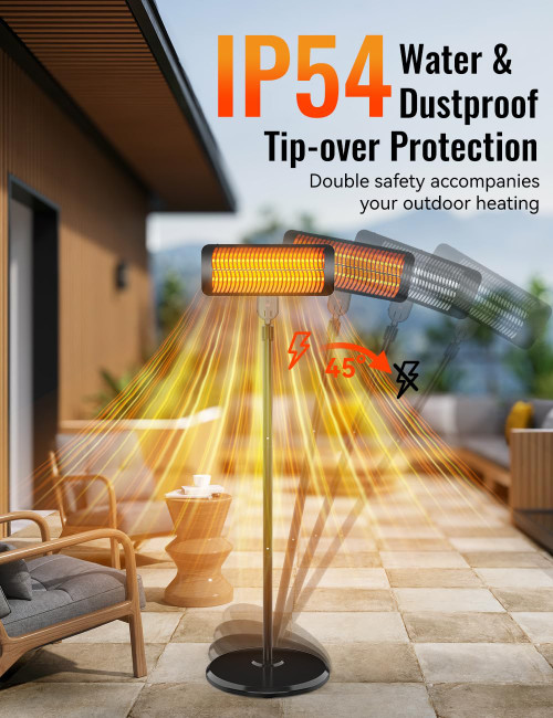 Outdoor Heaters for Patio, 12H Timer&3 Heat Level, IP54 Waterproof Electric Heater,1500W Infrared Heating Covers 300Sq.ft, Tip-Over Protection, Towel Bracket, Remote, 83" Patio Heaters for Outdoor Use
