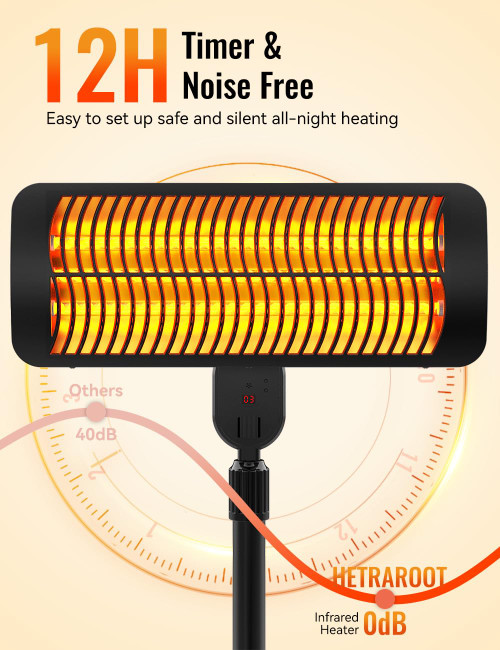 Outdoor Heaters for Patio, 12H Timer&3 Heat Level, IP54 Waterproof Electric Heater,1500W Infrared Heating Covers 300Sq.ft, Tip-Over Protection, Towel Bracket, Remote, 83" Patio Heaters for Outdoor Use