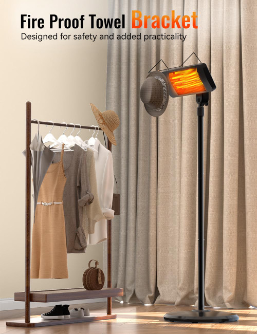 Outdoor Heaters for Patio, 12H Timer&3 Heat Level, IP54 Waterproof Electric Heater,1500W Infrared Heating Covers 300Sq.ft, Tip-Over Protection, Towel Bracket, Remote, 83" Patio Heaters for Outdoor Use---
