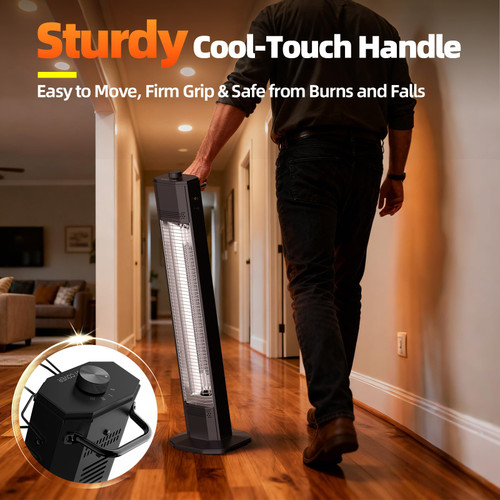 Outdoor Electric Patio Heater, 34- inch Outdoor Electric Patio Heater, 1500W Instant Heating, 3 Heat Levels, Tip-Over & Overheat Protection, IPX5 Waterproof Tower Space Heater