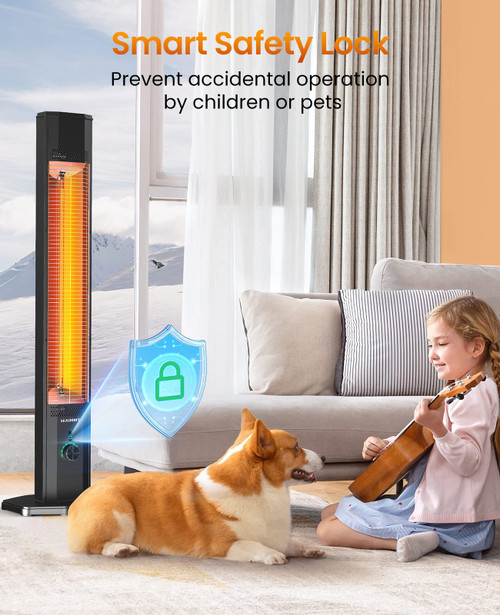 Outdoor Electric Patio Heater, 42in Infrared Heater with Remote, 9 Heat Levels, 9H Timers, 1500W Instant Heating, Safety Lock, Tip-Over & Overheat Protection, IPX5 Waterproof Tower Space Heater