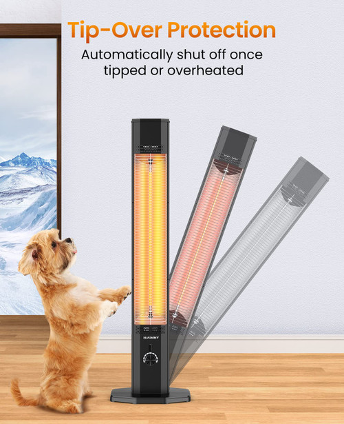 Outdoor Electric Patio Heater, 42in Infrared Heater with Remote, 9 Heat Levels, 9H Timers, 1500W Instant Heating, Safety Lock, Tip-Over & Overheat Protection, IPX5 Waterproof Tower Space Heater