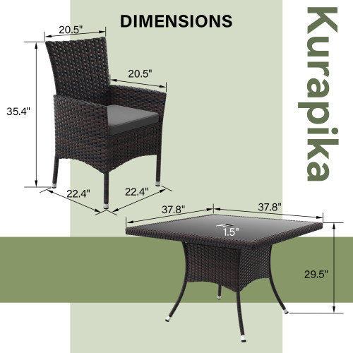 10-Piece Patio Furniture Outdoor Dining Set, Wicker Rattan Patio Dining Table and Chairs Set, Square Tempered Glass Tabletop with Umbrella Hole and 8 Chair Set, Grey