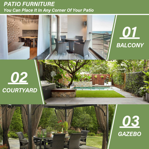 10-Piece Patio Furniture Outdoor Dining Set, Wicker Rattan Patio Dining Table and Chairs Set, Square Tempered Glass Tabletop with Umbrella Hole and 8 Chair Set, Red