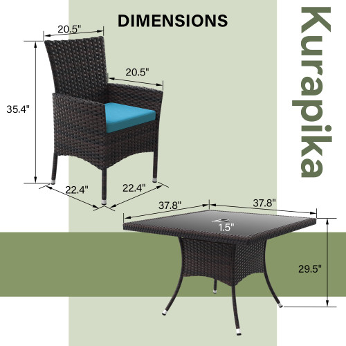 15-Piece Patio Furniture Outdoor Dining Set, Rattan Wicker Patio Dining Table and Chairs Set, Square Tempered Glass Tabletop with Umbrella Hole and 12 Chair Set, Blue