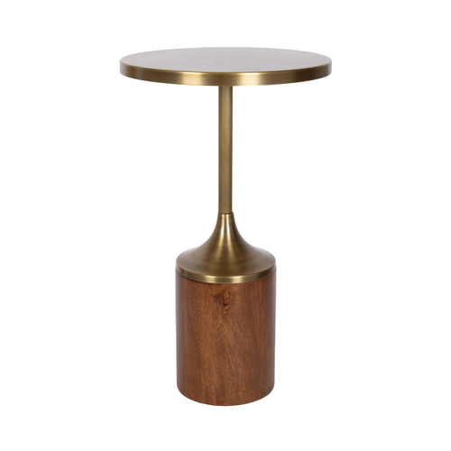 Whelan Modern Metal Round Side Table, 14 x 14 x 24, Antique Brass and Walnut Brown, Transitional Sculptural Indoor Plant Stand for Living Room End Table or Bedroom Nightstand