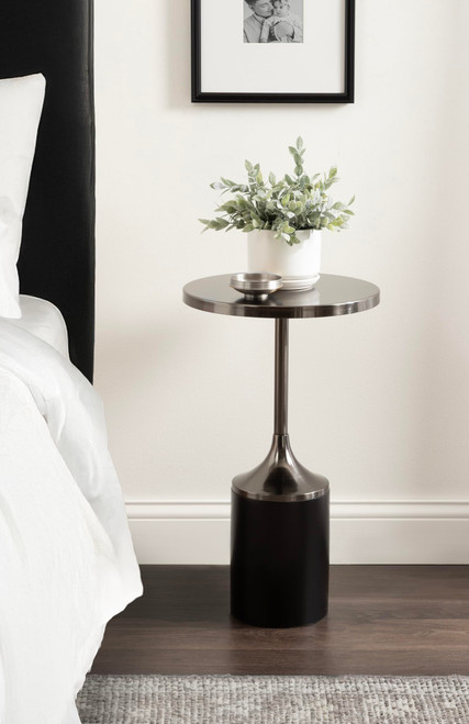 Whelan Modern Metal Round Side Table, 14 x 14 x 24, Gunmetal and Black, Transitional Sculptural Indoor Plant Stand for Living Room End Table or Bedroom Nightstand