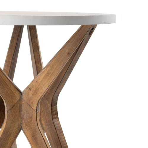 End Table, Distressed Top with Tripod Base Bedside Table for Living Room, Modern, Boho Decor, Round (1 Pack, White & Walnut)