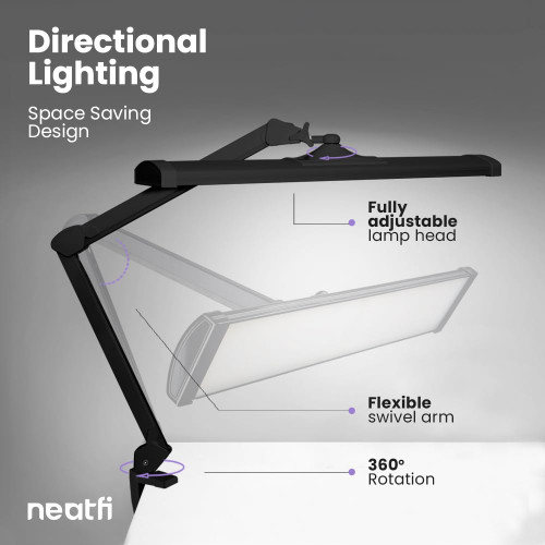 LED Desk Lamp, 3,500 Lumens, 3 Light Modes, Dimmable, 45W, Touch Control, 26 Inch Wide Metal Shade, 540 SMD LEDs, Directional Lighting, Eye Caring Task Lamp (CCT with Clamp, Black)