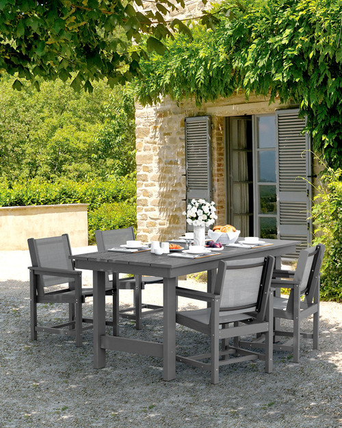 Textilene Outdoor Dining Chair Set of 2, HDPE Frame with Textile Chair Seat, Holds up to 300 LBS, All Weather Resistant Chairs for Lawn, Garden, Yard and Poolside, Gray, Grey