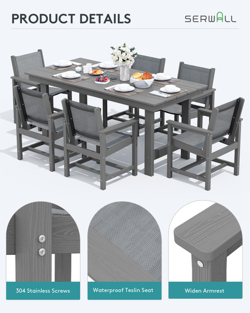 Textilene Outdoor Dining Chair Set of 2, HDPE Frame with Textile Chair Seat, Holds up to 300 LBS, All Weather Resistant Chairs for Lawn, Garden, Yard and Poolside, Gray, Grey