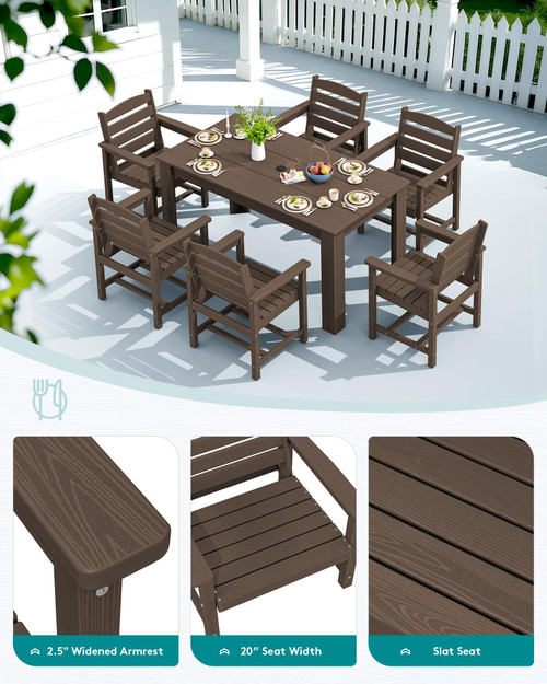 Patio Dining Set for 4, Outdoor Dining Sets for 4 Person with 1 Umbrella Hole Cut-Out Rectangular Table and 4 Chairs, HDPE Dining Sets for Garden, Backyard, Poolside, Coffee