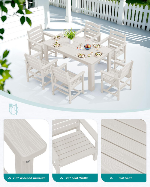 Patio Dining Set for 4, Outdoor Dining Sets for 4 Person with 1 Umbrella Hole Cut-Out Rectangular Table and 4 Chairs, HDPE Dining Sets for Garden, Backyard, Poolside, White