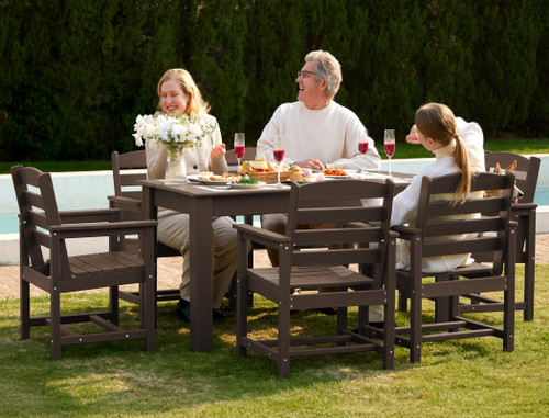 Patio Dining Set for 6, Outdoor Dining Sets for 6 Person with 1 Umbrella Hole Cut-Out Rectangular Table and 6 Chairs, HDPE Dining Sets for Garden, Backyard, Poolside, Coffee