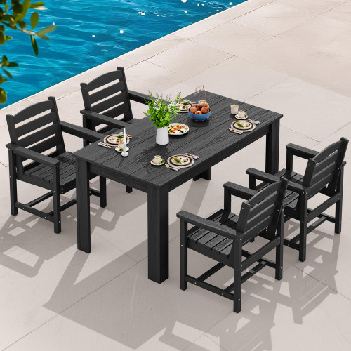 Patio Dining Sets for 8, Outdoor Dining Sets for 8 Person with 2 Umbrella Hole Cut-Out Rectangular Tables and 8 Chairs, HDPE Dining Sets for Garden, Backyard, Poolside, Black