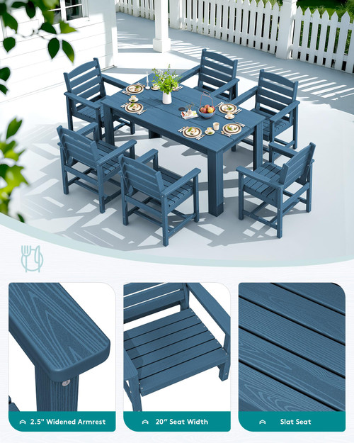 Patio Dining Sets for 8, Outdoor Dining Sets for 8 Person with 2 Umbrella Hole Cut-Out Rectangular Tables and 8 Chairs, HDPE Dining Sets for Garden, Backyard, Poolside, Blue