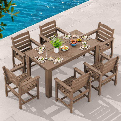 Patio Dining Sets for 8, Outdoor Dining Sets for 8 Person with 2 Umbrella Hole Cut-Out Rectangular Tables and 8 Chairs, HDPE Dining Sets for Garden, Backyard, Poolside, Brown