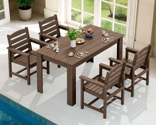 Patio Dining Sets for 8, Outdoor Dining Sets for 8 Person with 2 Umbrella Hole Cut-Out Rectangular Tables and 8 Chairs, HDPE Dining Sets for Garden, Backyard, Poolside, Coffee