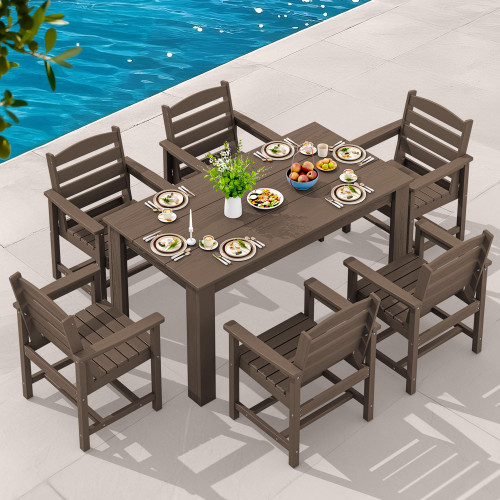 Patio Dining Sets for 8, Outdoor Dining Sets for 8 Person with 2 Umbrella Hole Cut-Out Rectangular Tables and 8 Chairs, HDPE Dining Sets for Garden, Backyard, Poolside, Coffee