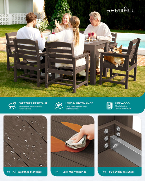 Patio Dining Sets for 8, Outdoor Dining Sets for 8 Person with 2 Umbrella Hole Cut-Out Rectangular Tables and 8 Chairs, HDPE Dining Sets for Garden, Backyard, Poolside, Coffee