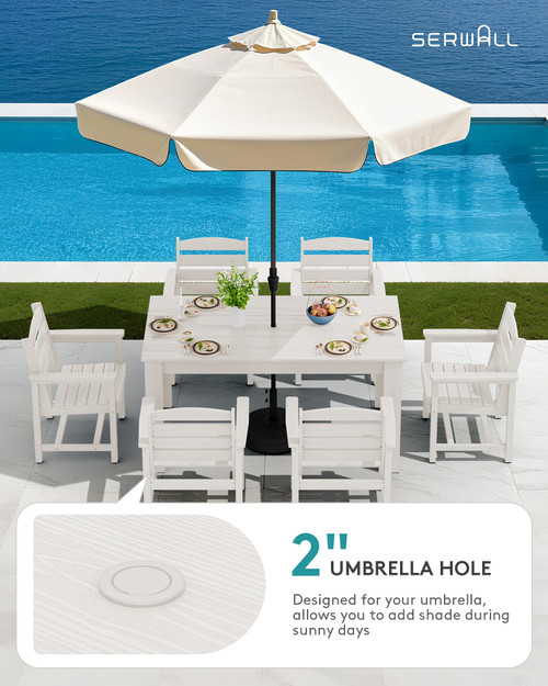 Patio Dining Sets for 8, Outdoor Dining Sets for 8 Person with 2 Umbrella Hole Cut-Out Rectangular Tables and 8 Chairs, HDPE Dining Sets for Garden, Backyard, Poolside, White