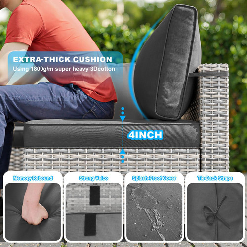 7-Piece Patio Furniture Set, Outdoor Sectional with Thick Cushions, Modular Patio Sofa, Dual-Strand Wicker Rattan, Rust-Resistant Frame, Backyard Furniture for Garden, Deck, Dark Black