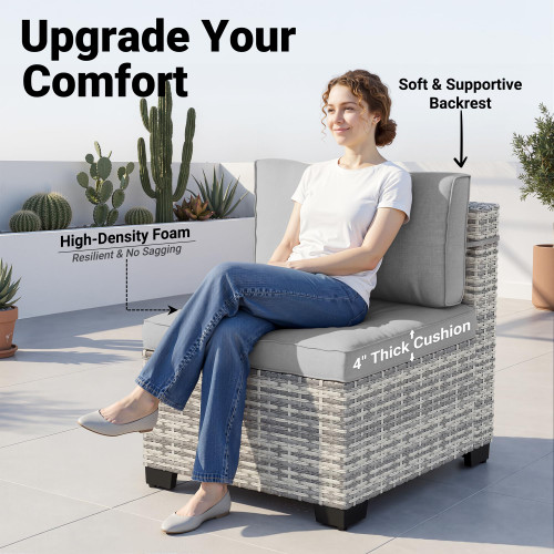 9-Piece Patio Furniture Set, Outdoor Sectional with Ottomans, Modular Patio Sofa, Dual-Strand Wicker Rattan, Rust-Resistant Frame, Backyard Furniture for Garden, Deck, Gray