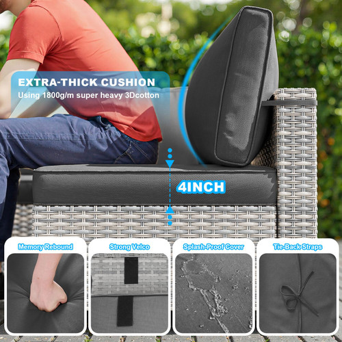 11-Piece Patio Furniture Set, Outdoor Patio Furniture with 55,000 BTU Fire Pit Table, Swivel Chairs Set, Thick Cushions, Modular Patio Sofa, Dual-Strand Wicker Rattan, Rust-Resistant Frame, Black