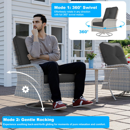 11-Piece Patio Furniture Set, Outdoor Patio Furniture with 55,000 BTU Fire Pit Table, Swivel Chairs Set, Thick Cushions, Modular Patio Sofa, Dual-Strand Wicker Rattan, Rust-Resistant Frame, Black