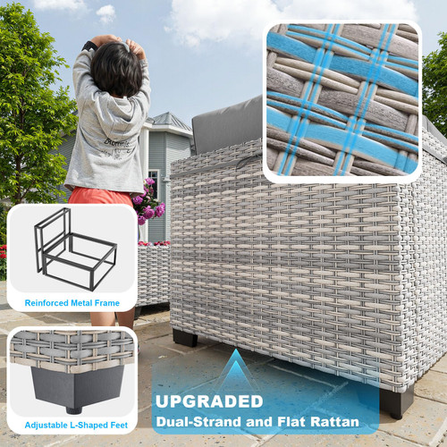 11-Piece Patio Furniture Set, Outdoor Patio Furniture with 55,000 BTU Fire Pit Table, Swivel Chairs Set, Thick Cushions, Modular Patio Sofa, Dual-Strand Wicker Rattan, Rust-Resistant Frame, Grey