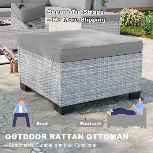 13-Piece Patio Furniture Set, Outdoor Patio Furniture with Swivel Chairs Set, Ottomans, 55,000 BTU Fire Pit Table, Modular Patio Sofa, Dual-Strand Wicker Rattan, Rust-Resistant Frame, Grey