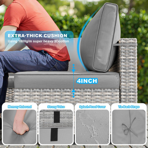 13-Piece Patio Furniture Set, Outdoor Patio Furniture with Swivel Chairs Set, Ottomans, 55,000 BTU Fire Pit Table, Modular Patio Sofa, Dual-Strand Wicker Rattan, Rust-Resistant Frame, Grey